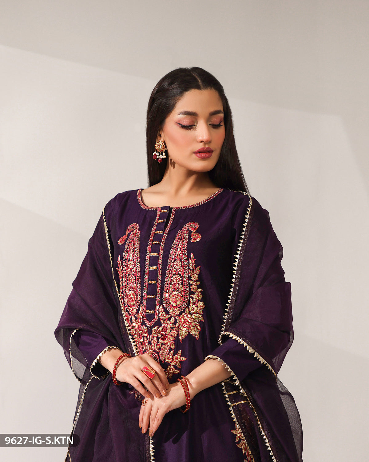 Embroidered Chambray Katan Suit – Sha Posh Textile