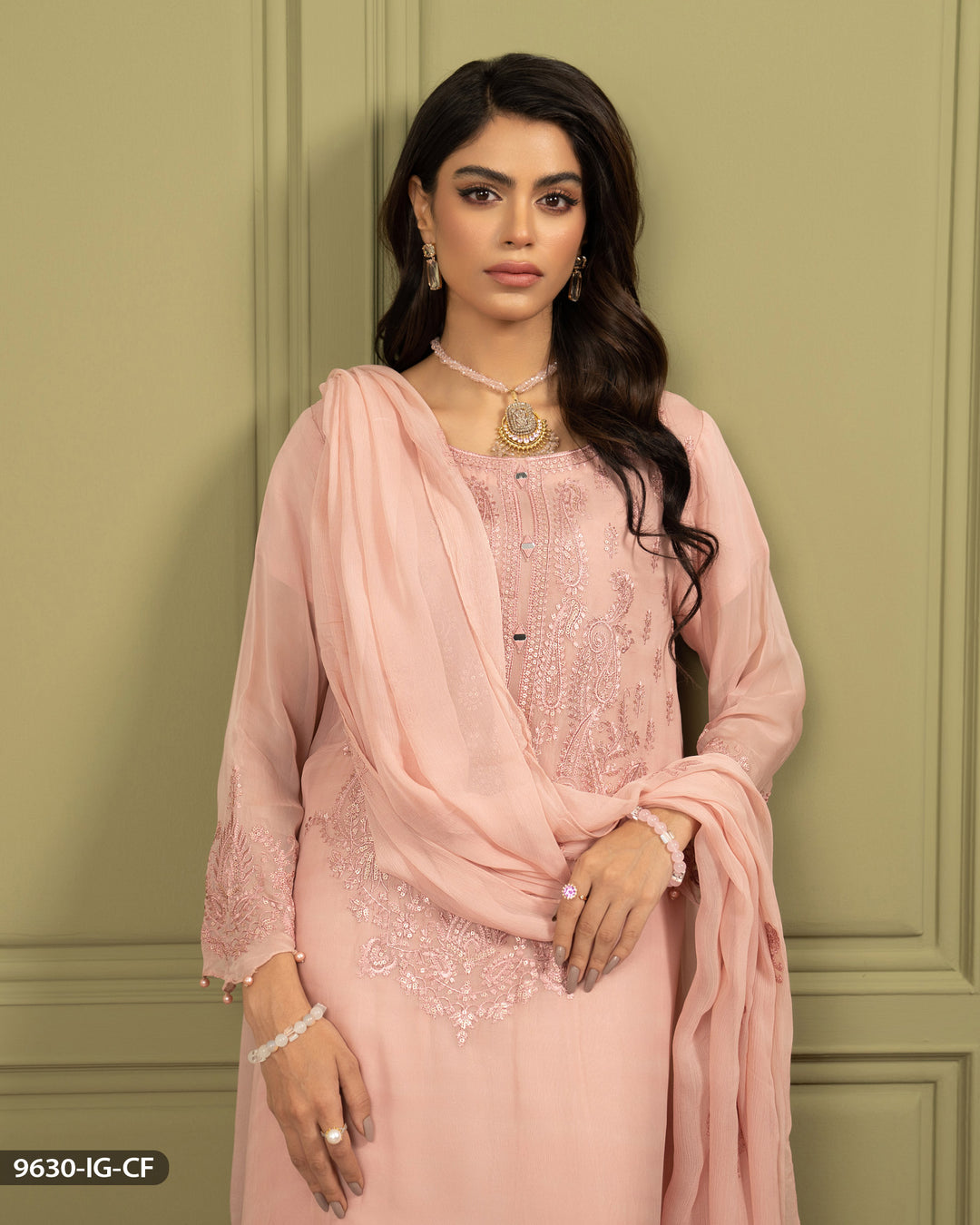 Embroidered Chiffon Suit | 9630-IG-CF