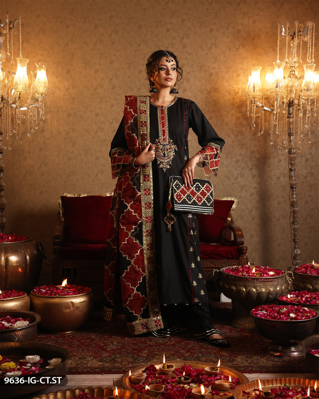 Cotton Satin Embroidered Suit | 9636-IG-CT.ST