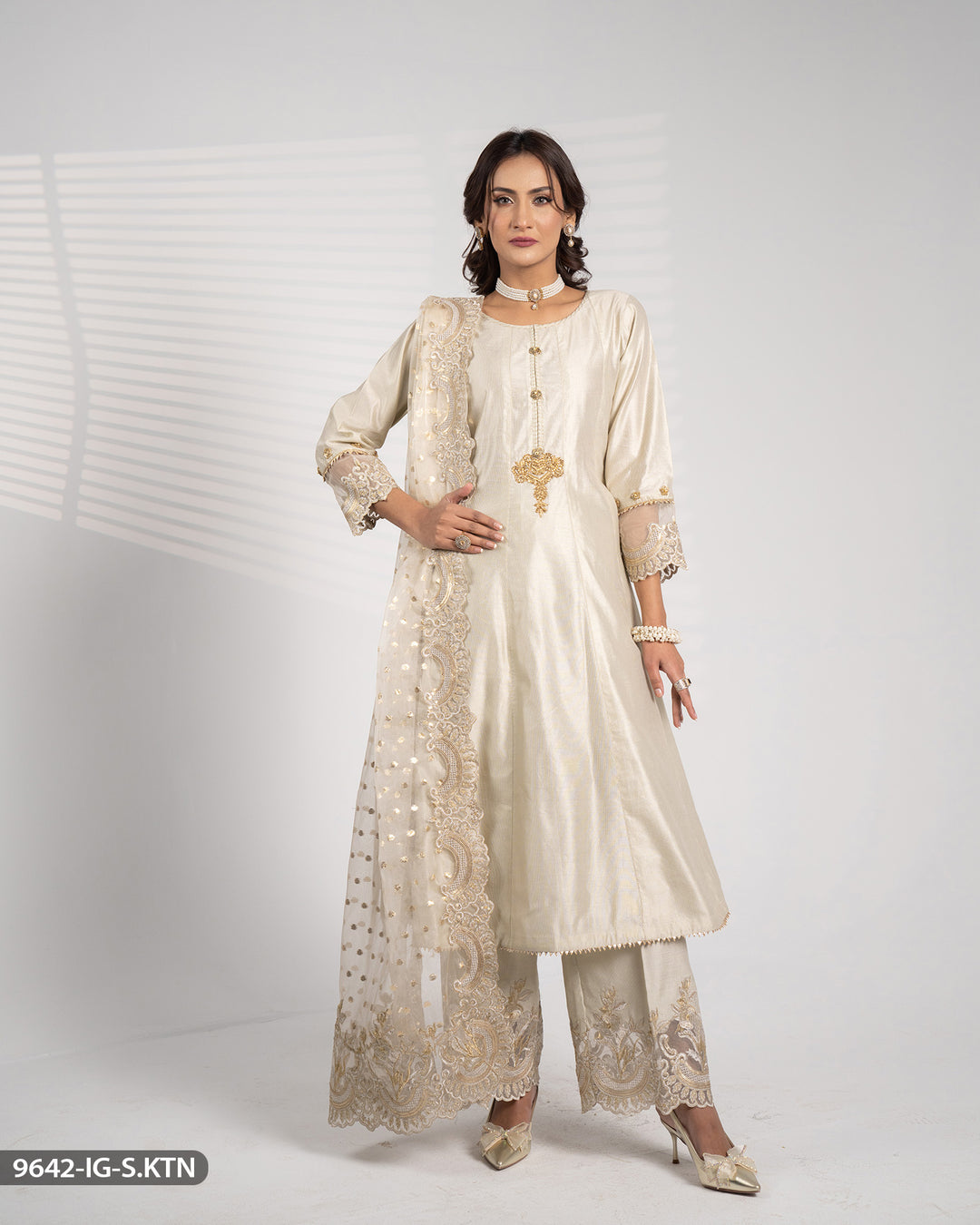 Chambray Katan Embroidered Suit | 9642-IG-S.KTN