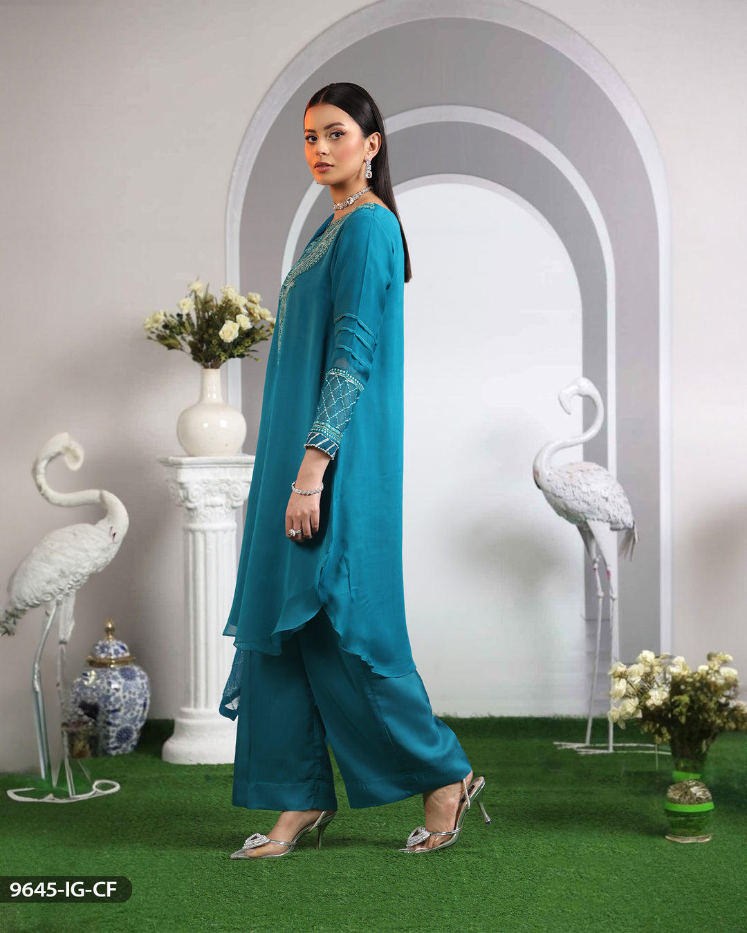 Embroidered Chiffon Suit | 9645-IG-CF