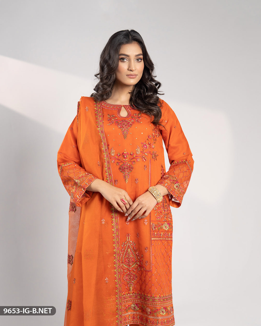 3 Piece Bori Net Embroidered Suit | 9653-IG-B.NET