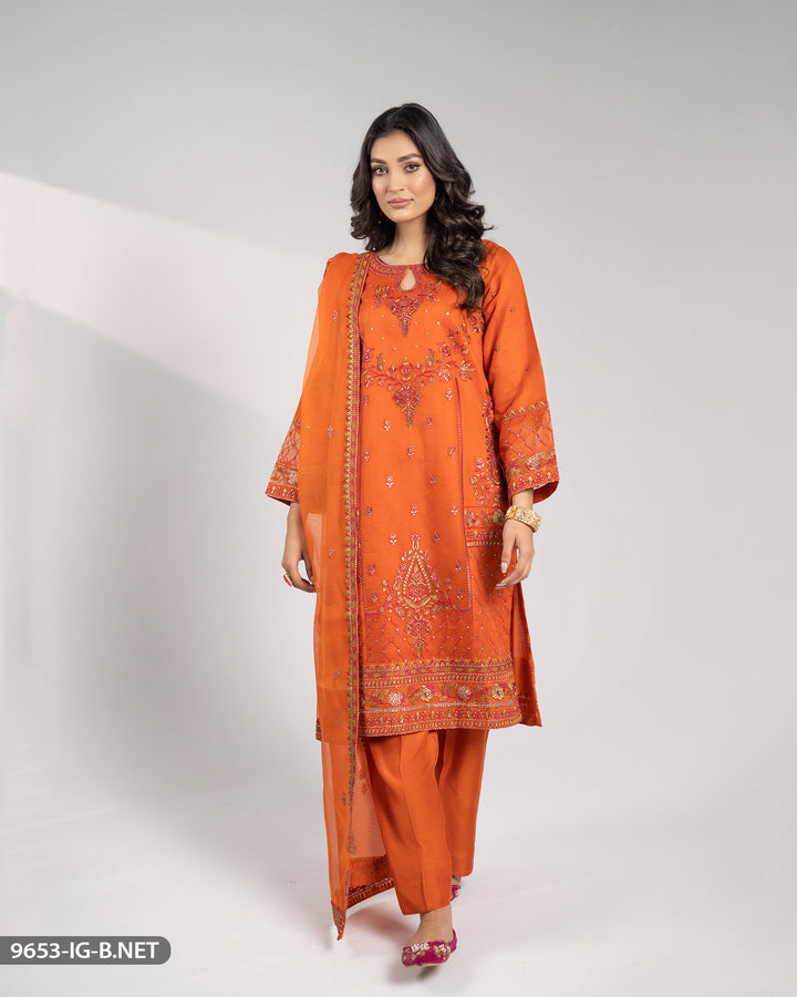 3 Piece Bori Net Embroidered Suit | 9653-IG-B.NET