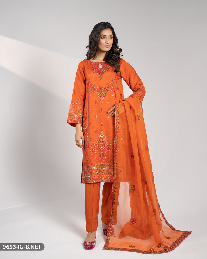 3 Piece Bori Net Embroidered Suit | 9653-IG-B.NET