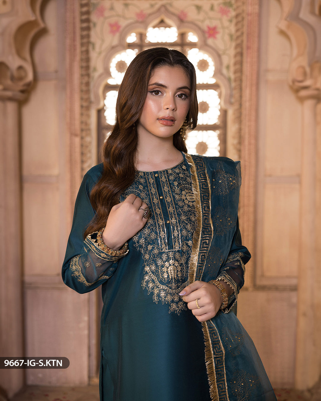 3 Piece Embroidered Suit | 9667-IG-S.KTN - Sha Posh Textile