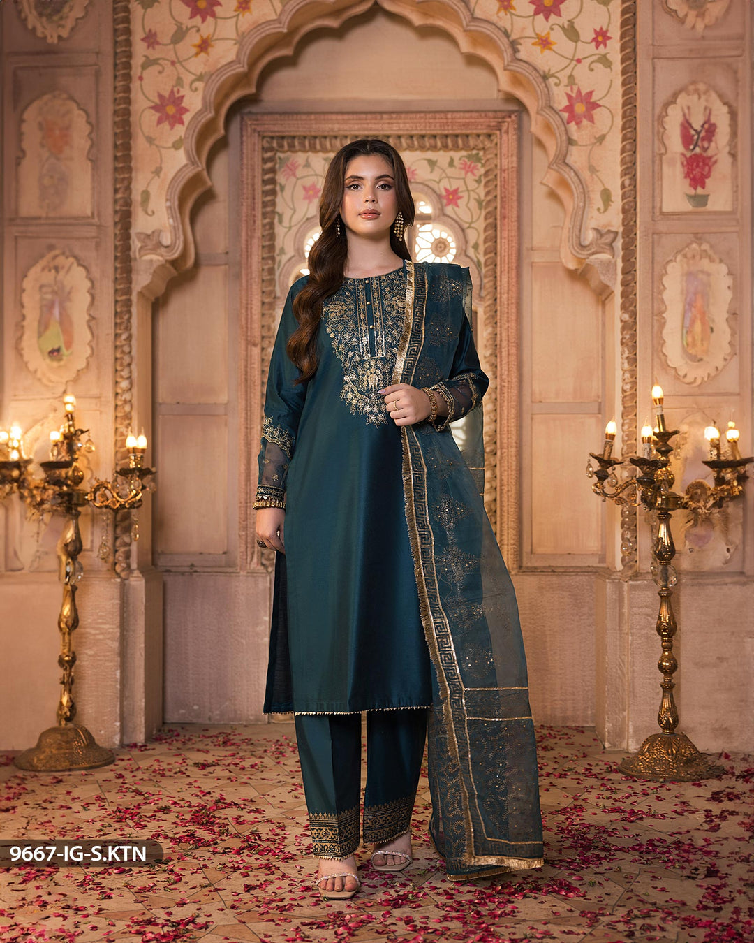 3 Piece Embroidered Suit | 9667-IG-S.KTN - Sha Posh Textile