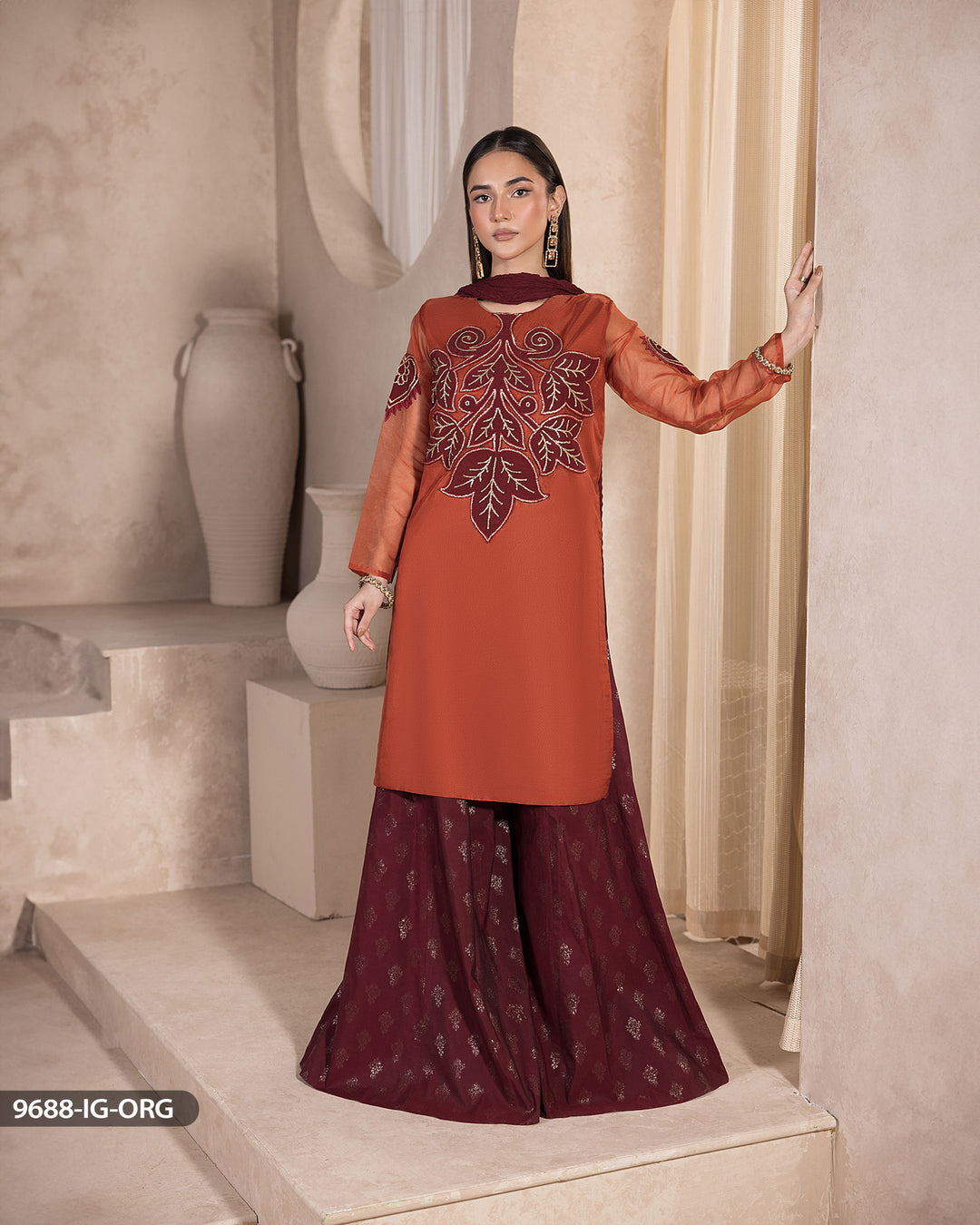 3 Piece Embroidered Suit | 9688-IG-ORZ