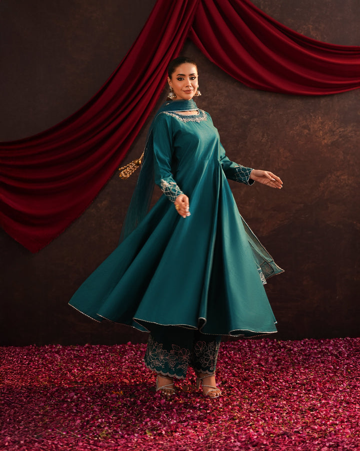 3-Piece Ready-to-Wear Chambray Katan Frock | 9724-IG-S.KTN - Sha Posh Textile