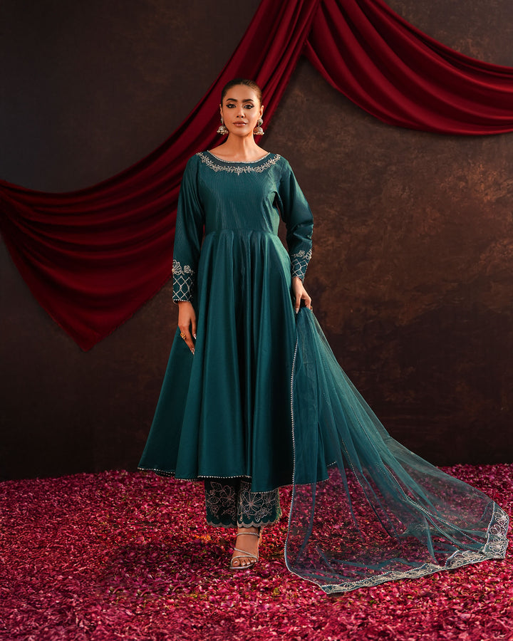 3-Piece Ready-to-Wear Chambray Katan Frock | 9724-IG-S.KTN - Sha Posh Textile