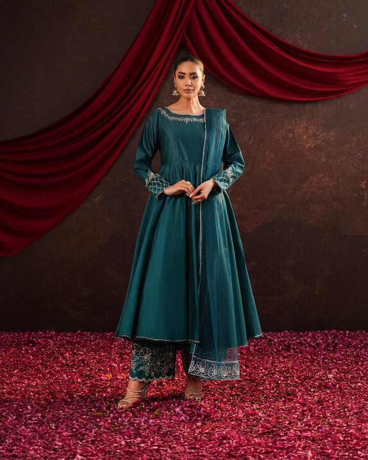 3-Piece Ready-to-Wear Chambray Katan Frock | 9724-IG-S.KTN - Sha Posh Textile