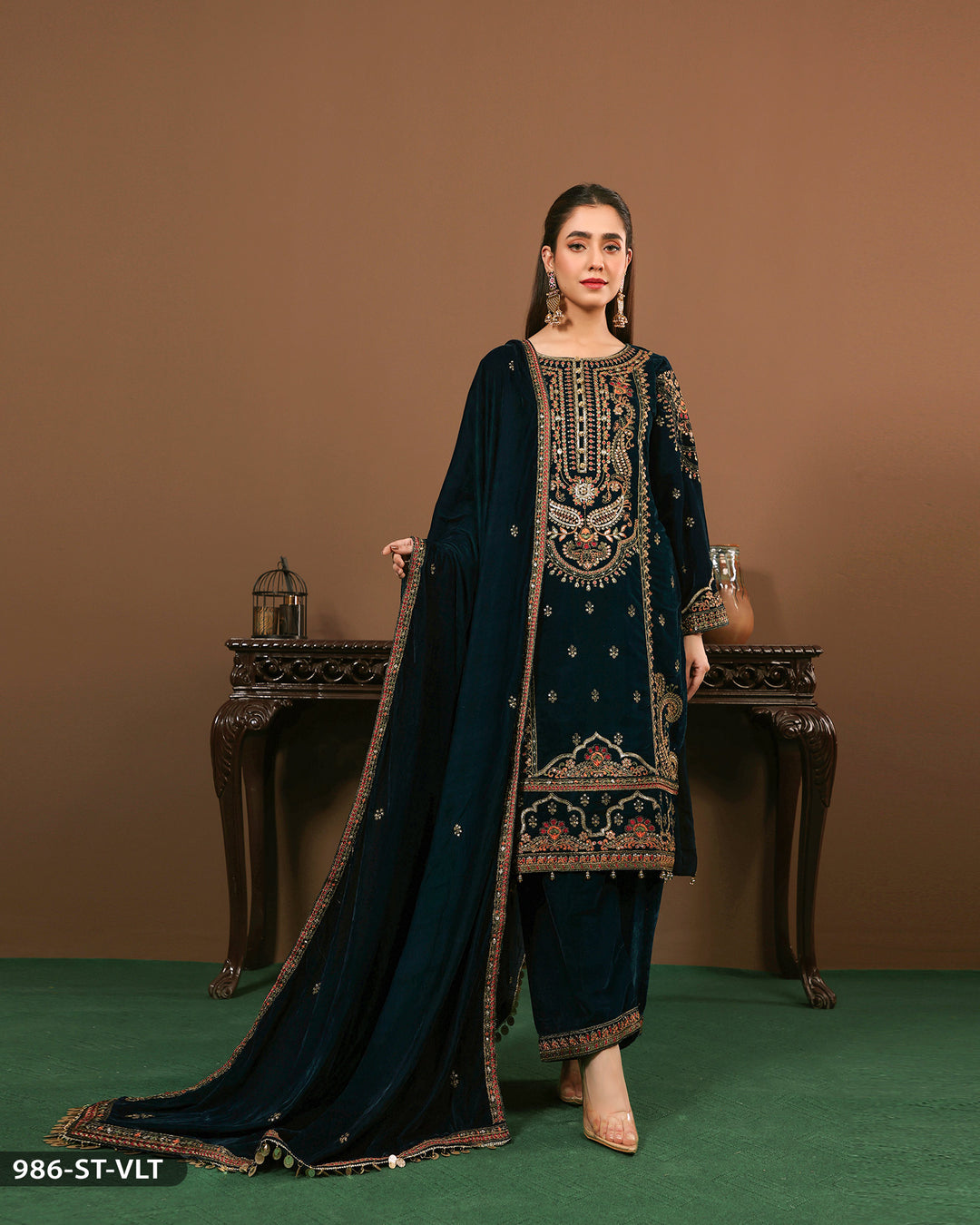 Formal 3 Piece Velvet Embroidered-Suit | 986-ST-VLT