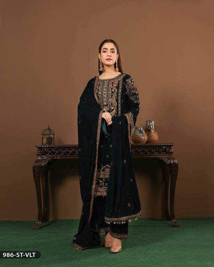 Formal 3 Piece Velvet Embroidered-Suit | 986-ST-VLT