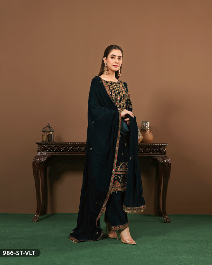 Formal 3 Piece Velvet Embroidered-Suit | 986-ST-VLT