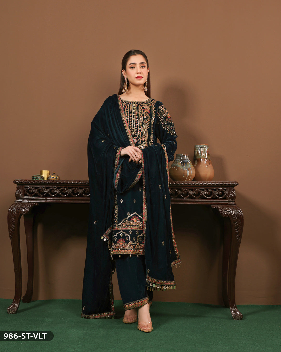 Formal 3 Piece Velvet Embroidered-Suit | 986-ST-VLT