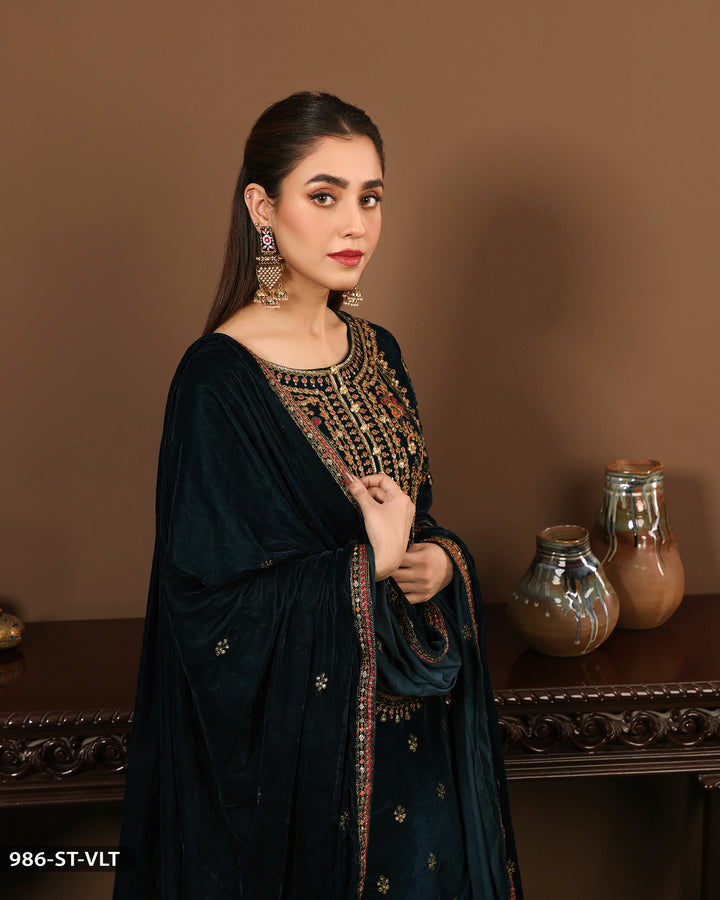 Formal 3 Piece Velvet Embroidered-Suit | 986-ST-VLT