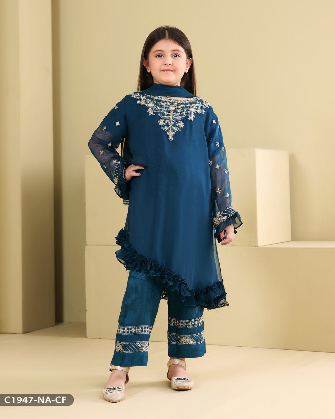 Kids Formal 3 Piece Chiffon Embroidered (Stitched) | 1947-NA-CF