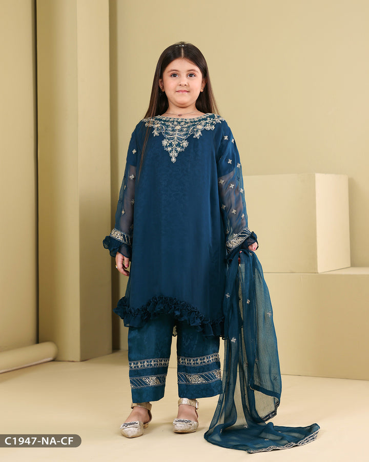 Kids Formal 3 Piece Chiffon Embroidered (Stitched) | 1947-NA-CF