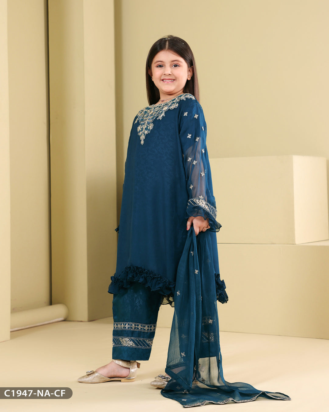 Kids Formal 3 Piece Chiffon Embroidered (Stitched) | 1947-NA-CF