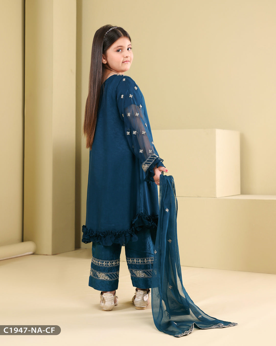 Kids Formal 3 Piece Chiffon Embroidered (Stitched) | 1947-NA-CF