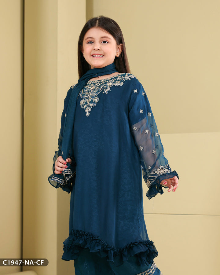 Kids Formal 3 Piece Chiffon Embroidered (Stitched) | 1947-NA-CF