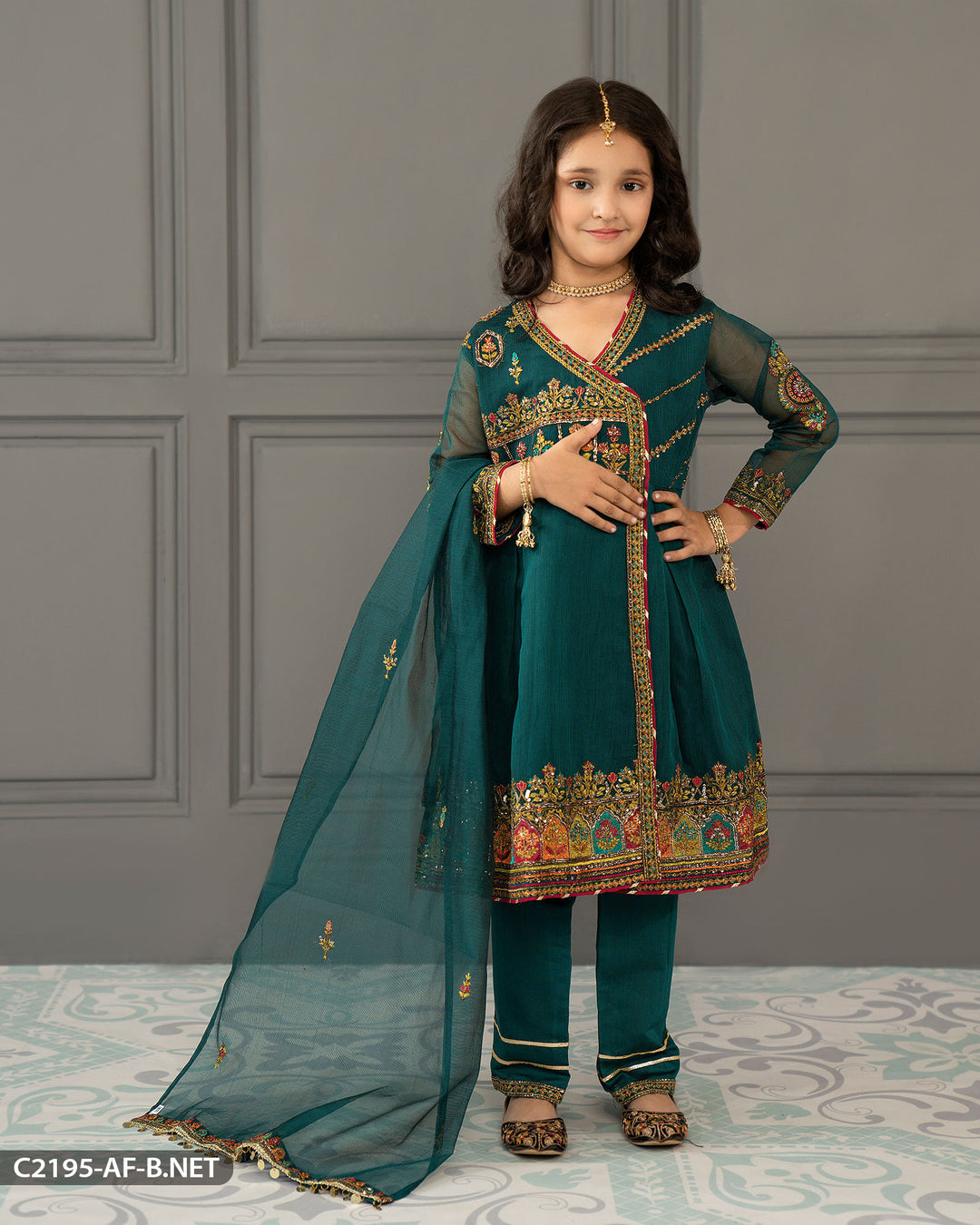 Kids Bori Net Embroidered Suit | 2195-AF-B.NET