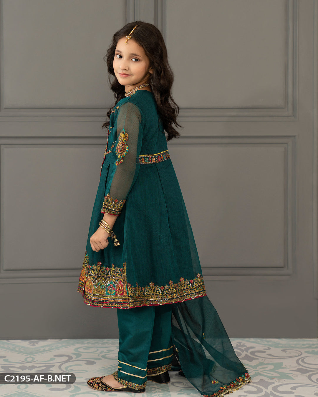 Kids Bori Net Embroidered Suit | 2195-AF-B.NET