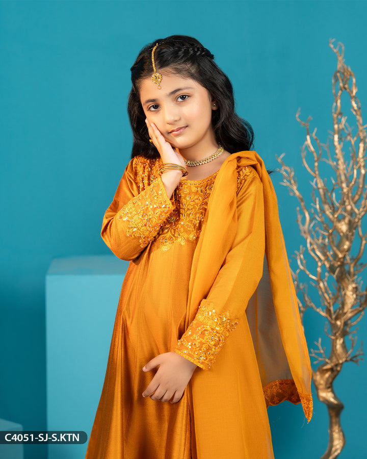 Kids 3 Piece Chambray Katan Embroidered Suit | 4051-SJ-S.KTN - Sha Posh Textile