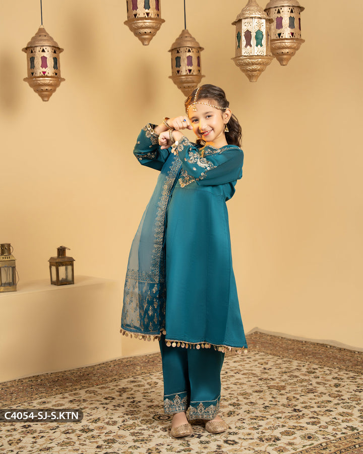 Kids 3 Piece Embroidered Suit | 4054-SJ-S.KTN