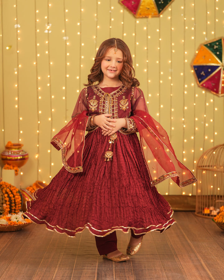 Kids 3 Piece Organza Suit Stitched | 4077-SJ-ORZ