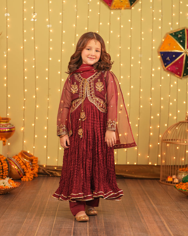 Kids 3 Piece Organza Suit Stitched | 4077-SJ-ORZ