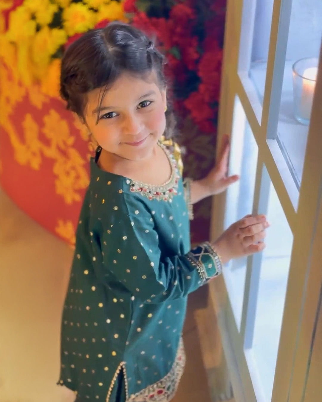 Kids 3 Piece Zari Badla Suit Stitched | 4080-SJ-B.BADLA