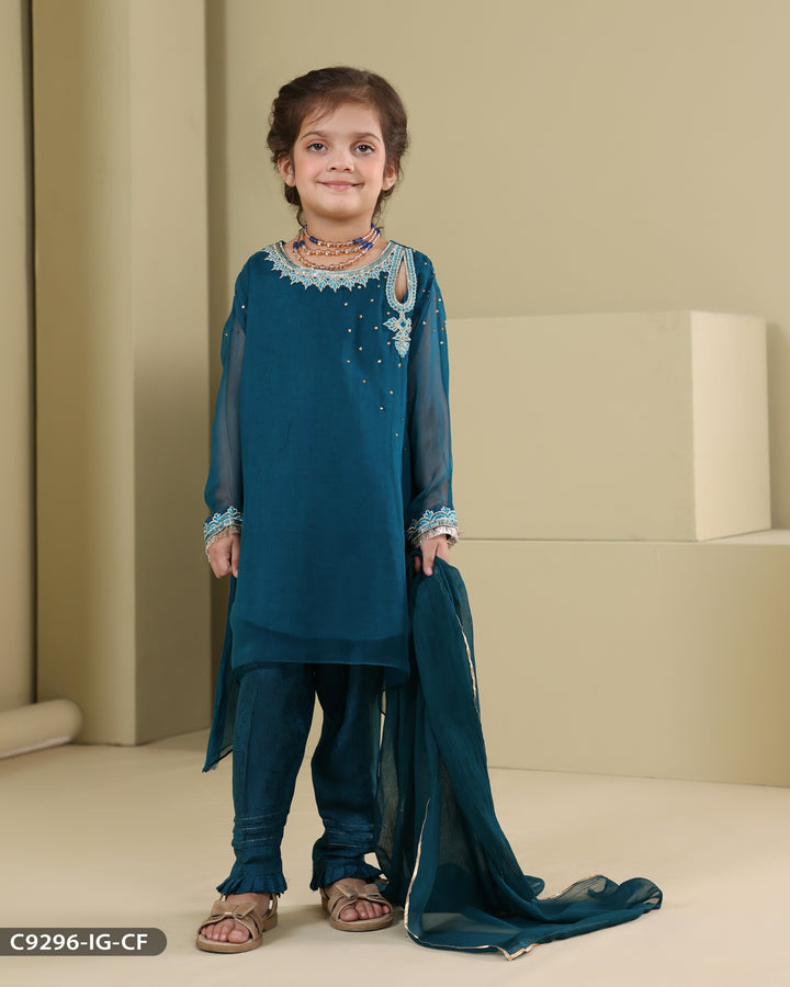 Kids Formal 3 Piece Chiffon Embroidered (Stitched) | 9296-IG-CF