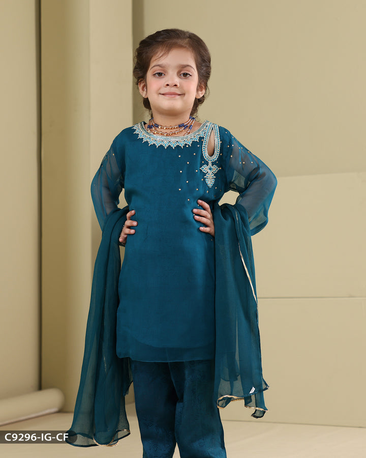 Kids Formal 3 Piece Chiffon Embroidered (Stitched) | 9296-IG-CF