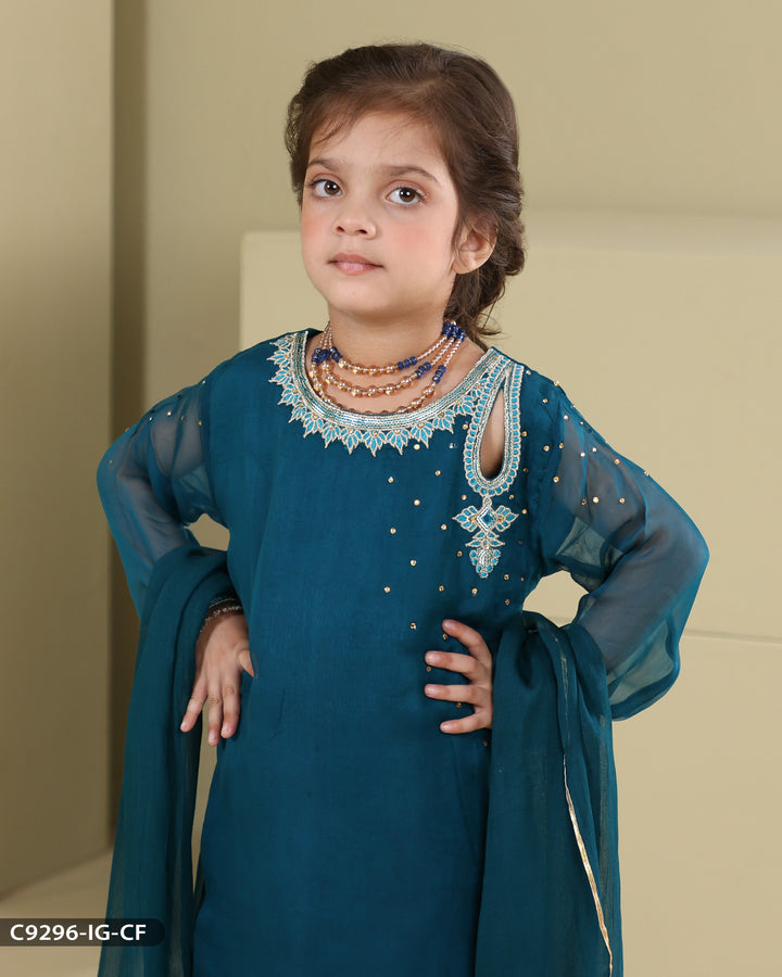 Kids Formal 3 Piece Chiffon Embroidered (Stitched) | 9296-IG-CF