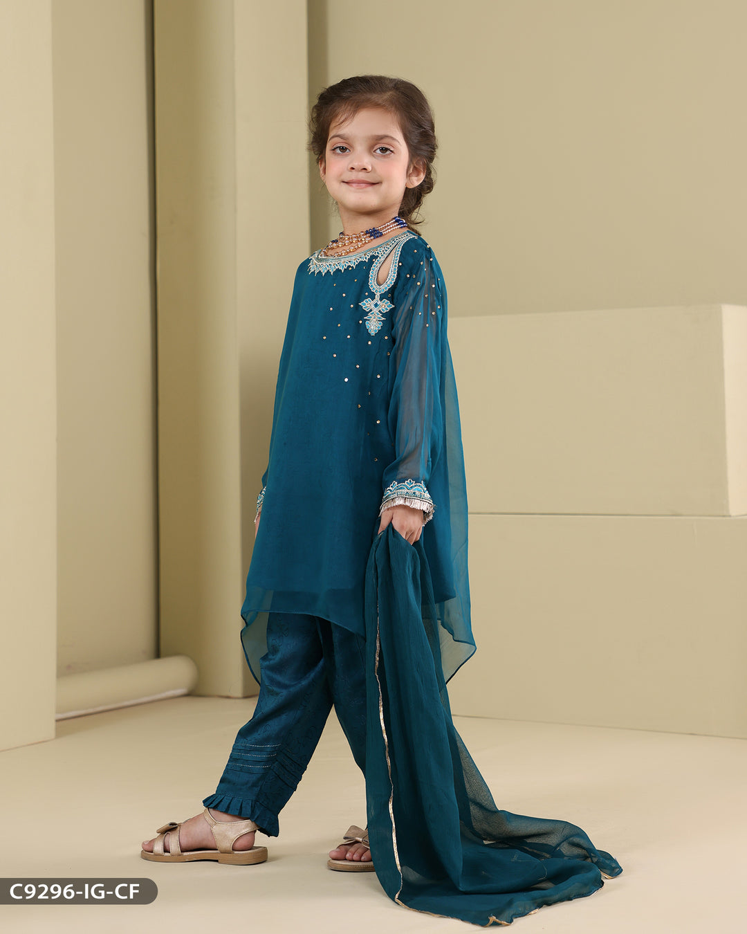 Kids Formal 3 Piece Chiffon Embroidered (Stitched) | 9296-IG-CF