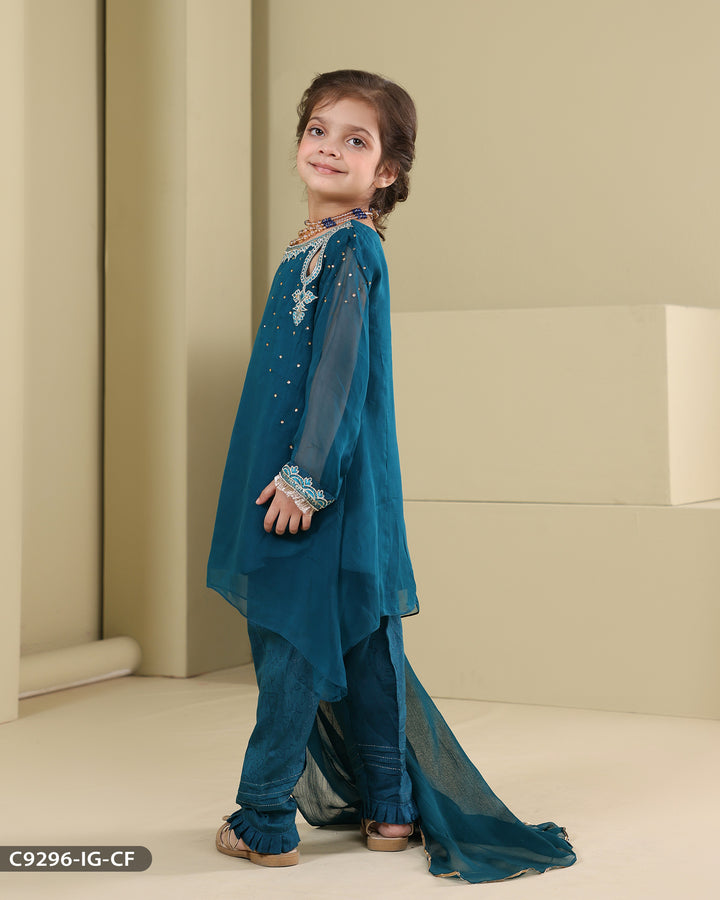 Kids Formal 3 Piece Chiffon Embroidered (Stitched) | 9296-IG-CF