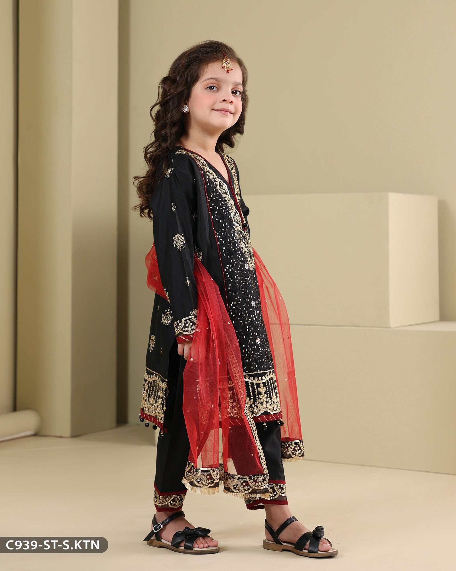 Kids Formal 3 Piece Chambray Katan Embroidered (Stitched)
