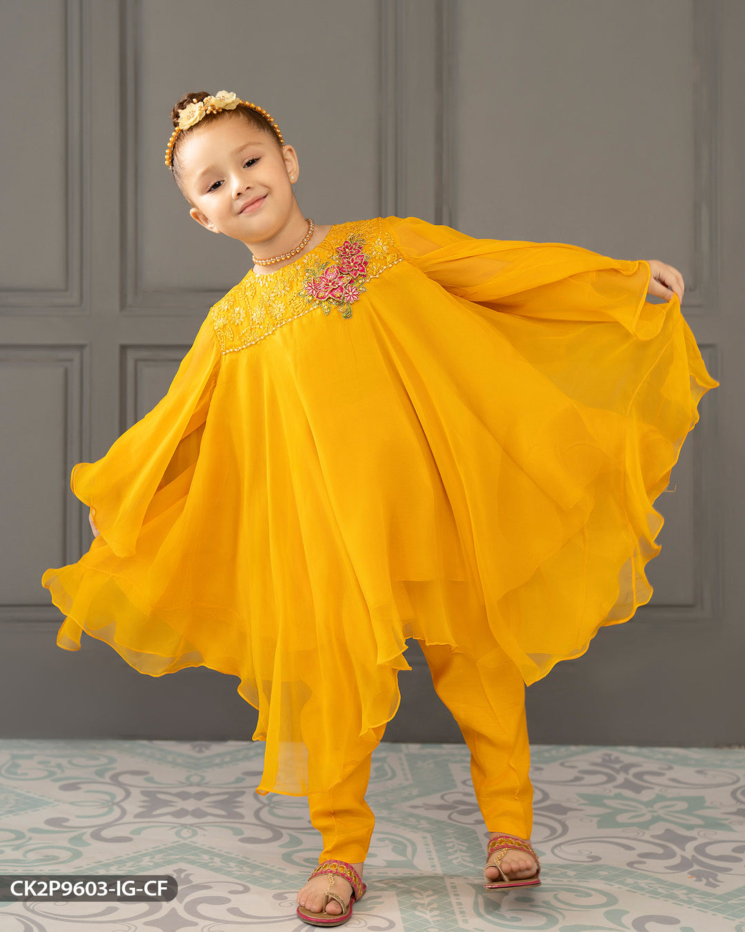 Kids Embroidered Chiffon Frock | 9603-IG-CF