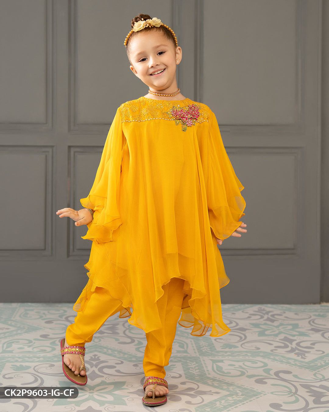 Kids Embroidered Chiffon Frock | 9603-IG-CF