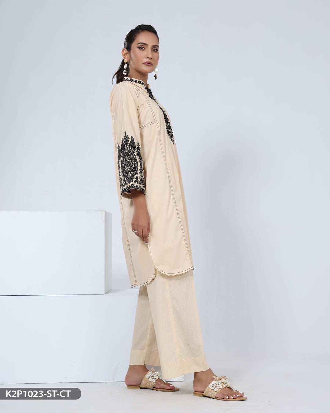 2 Piece Embroidered Cotton Suit | 1023-ST-R.CT