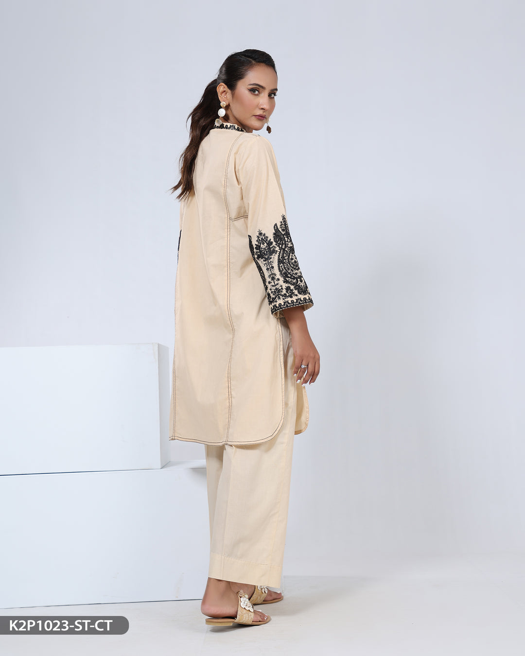 2 Piece Embroidered Cotton Suit | 1023-ST-R.CT