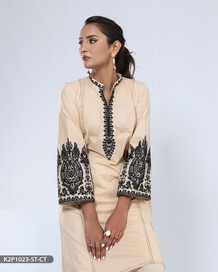 2 Piece Embroidered Cotton Suit | 1023-ST-R.CT