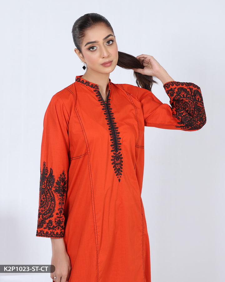 2 Piece Embroidered Cotton Suit | 1023-ST-R.CT