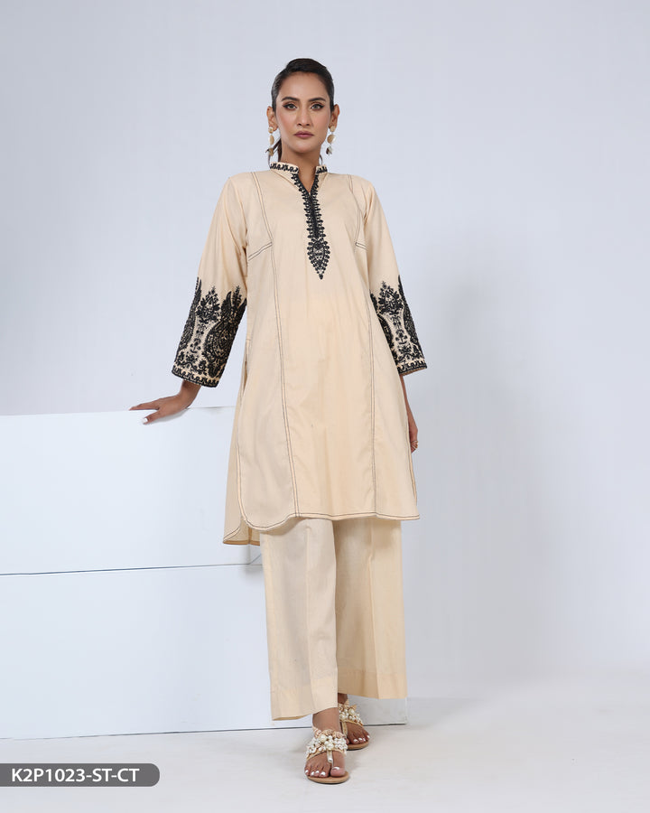 2 Piece Embroidered Cotton Suit | 1023-ST-R.CT