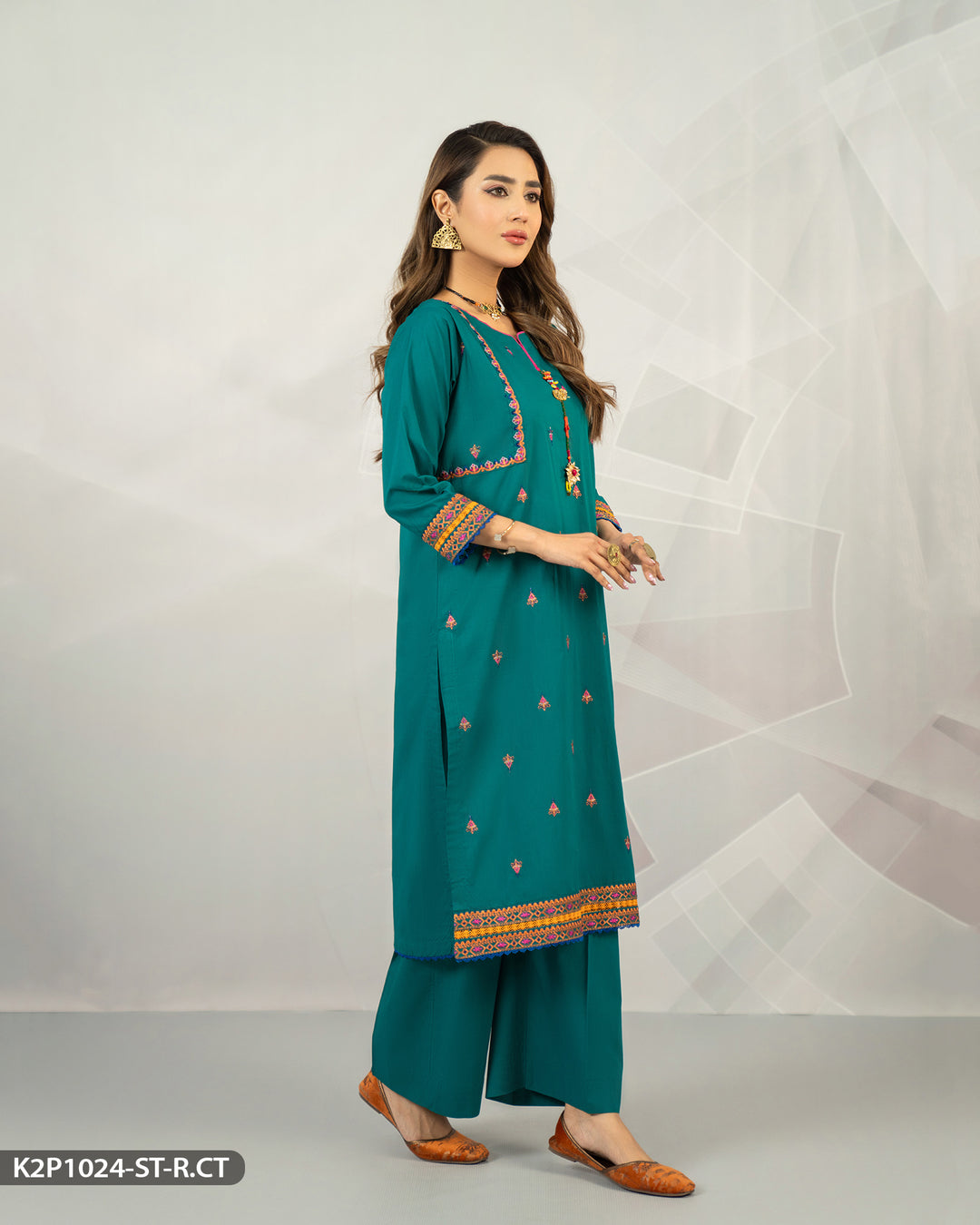 2 Piece Embroidered Suit | 1024-ST-R.CT