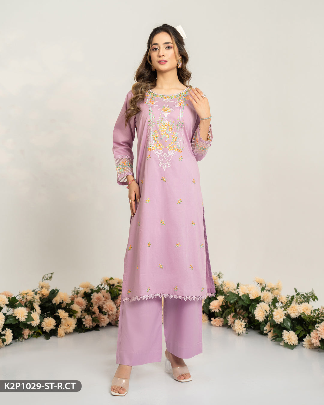 Cotton Embroidered Suit | 1029-ST-R.CT