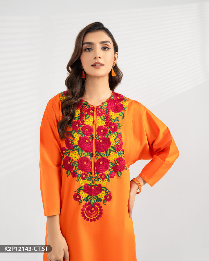 2 Piece Cotton Satin Embroidered Suit | 12143-IG-CT.ST