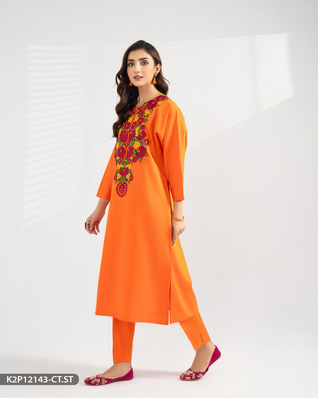 2 Piece Cotton Satin Embroidered Suit | 12143-IG-CT.ST