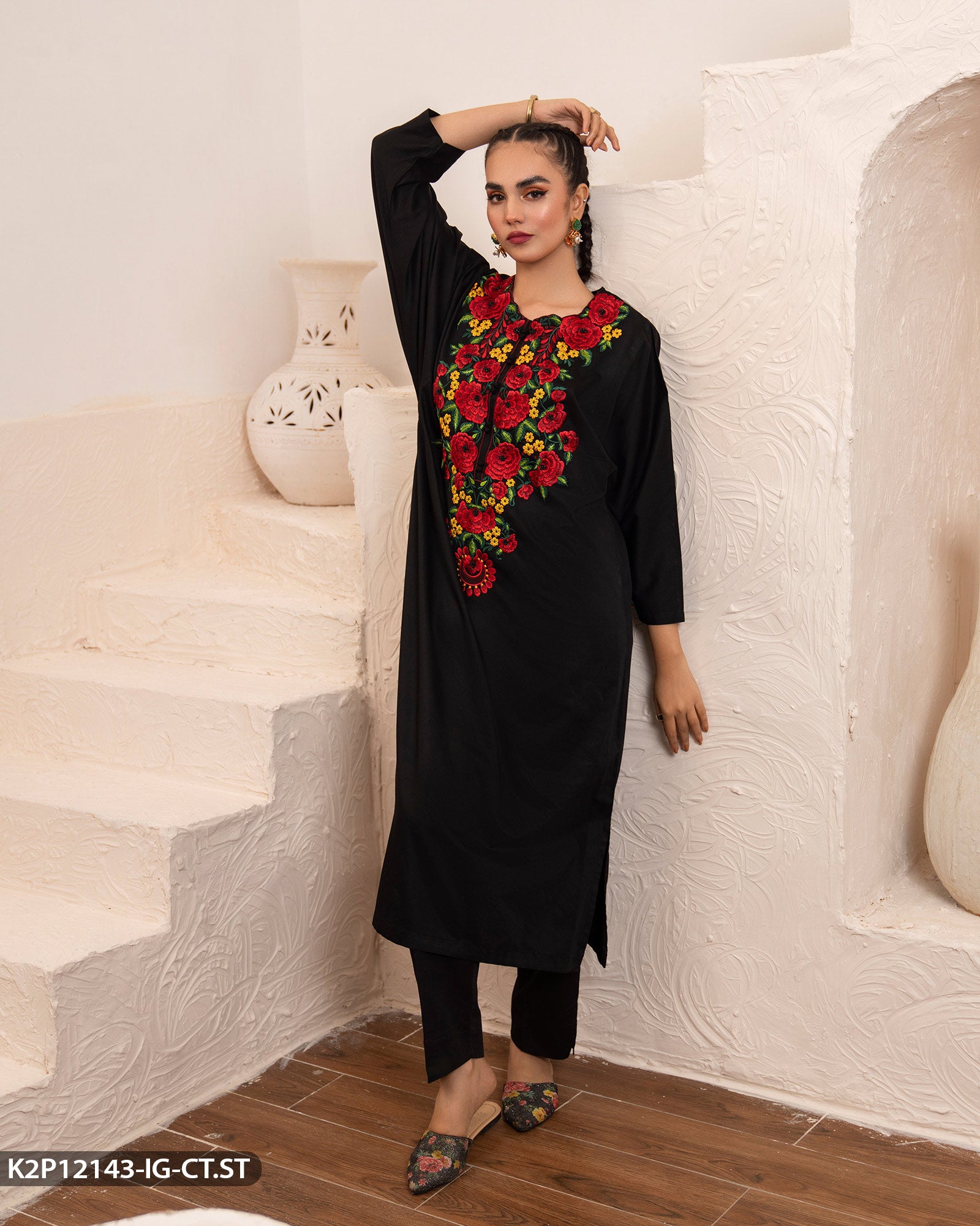 2 Piece Cotton Satin Embroidered Suit – Sha Posh Textile