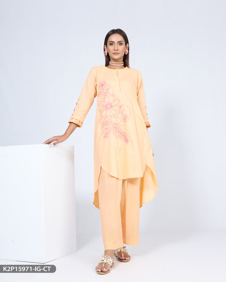 2 Piece Embroidered Cotton Suit | 15971-IG-S.CT